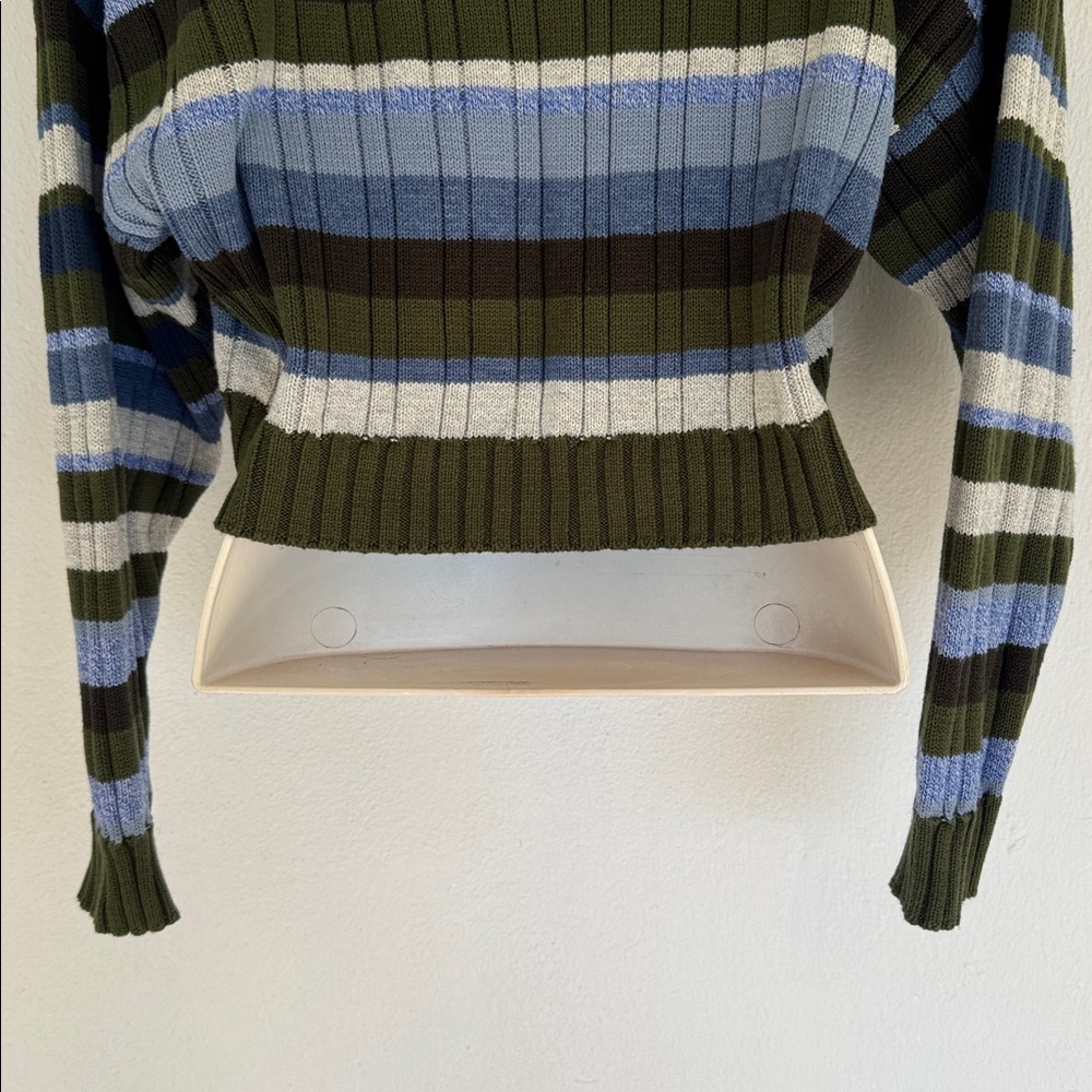 Le Lis green blue stripe stretch ribbed knit cropped long sleeve sweater small - Picture 11 of 14